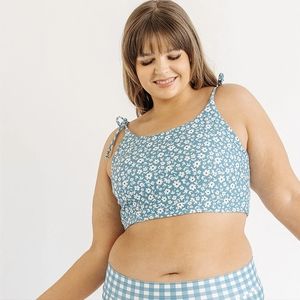 Lime Ricki Floral Crop Shoulder Tie Swim Top